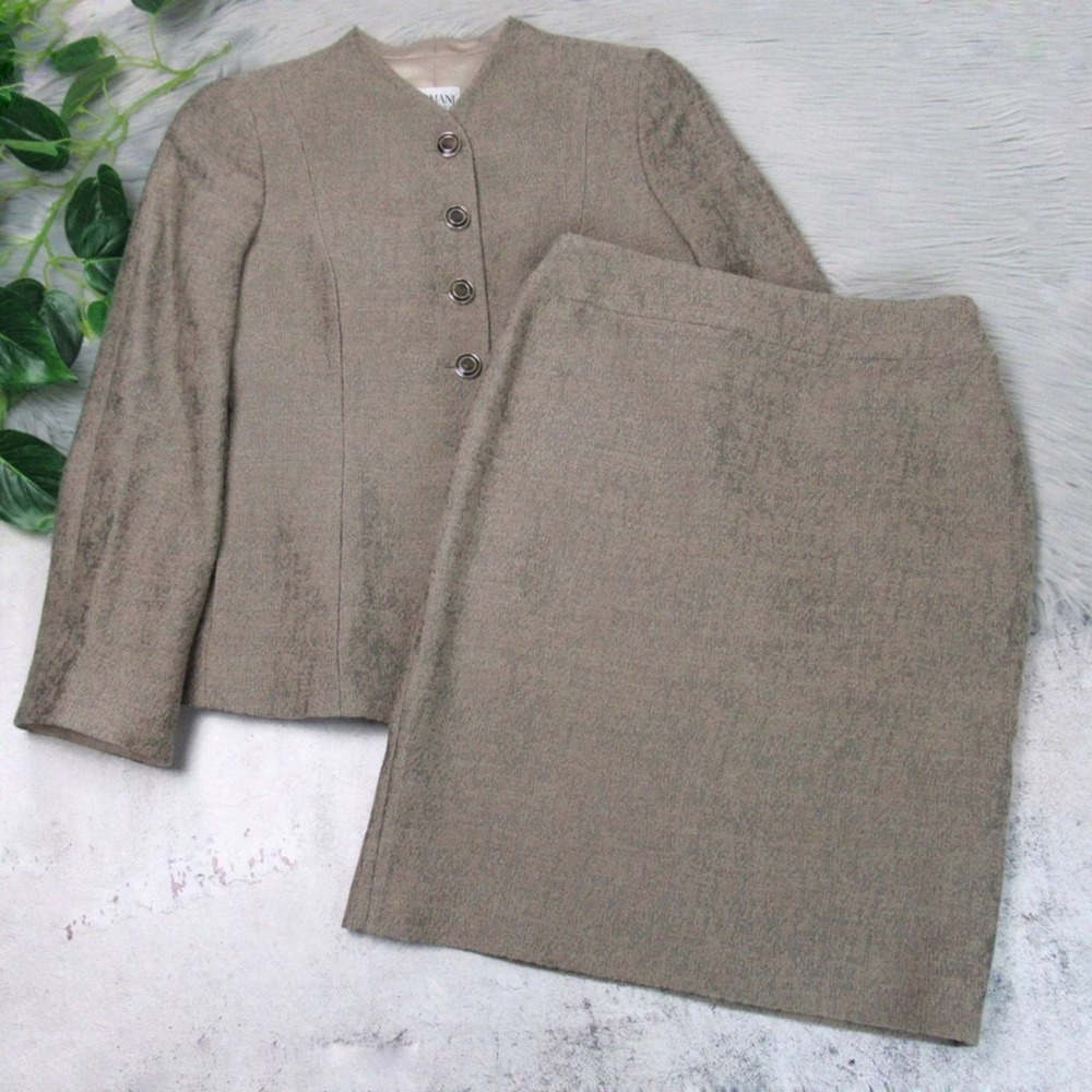 Armani Collezioni Wool Silk Blend Textured Skirt Suit Set Women’s Size 6